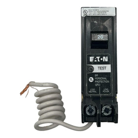 Eaton BRN120GF GFCI breaker front view for safe panel wiring