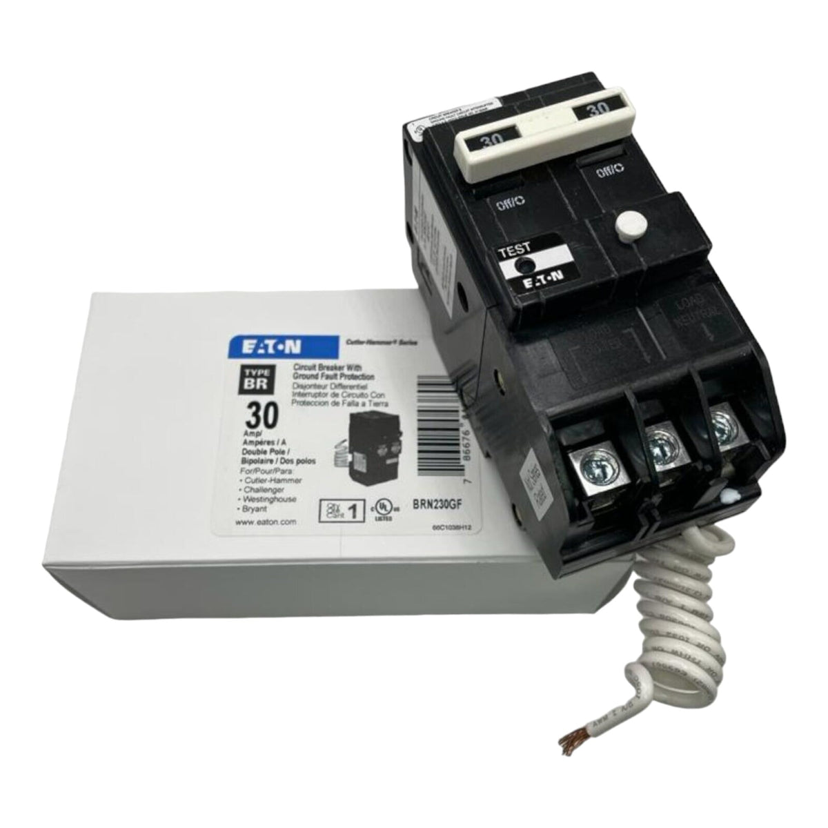Eaton BRN230GF front view with ground fault protection features