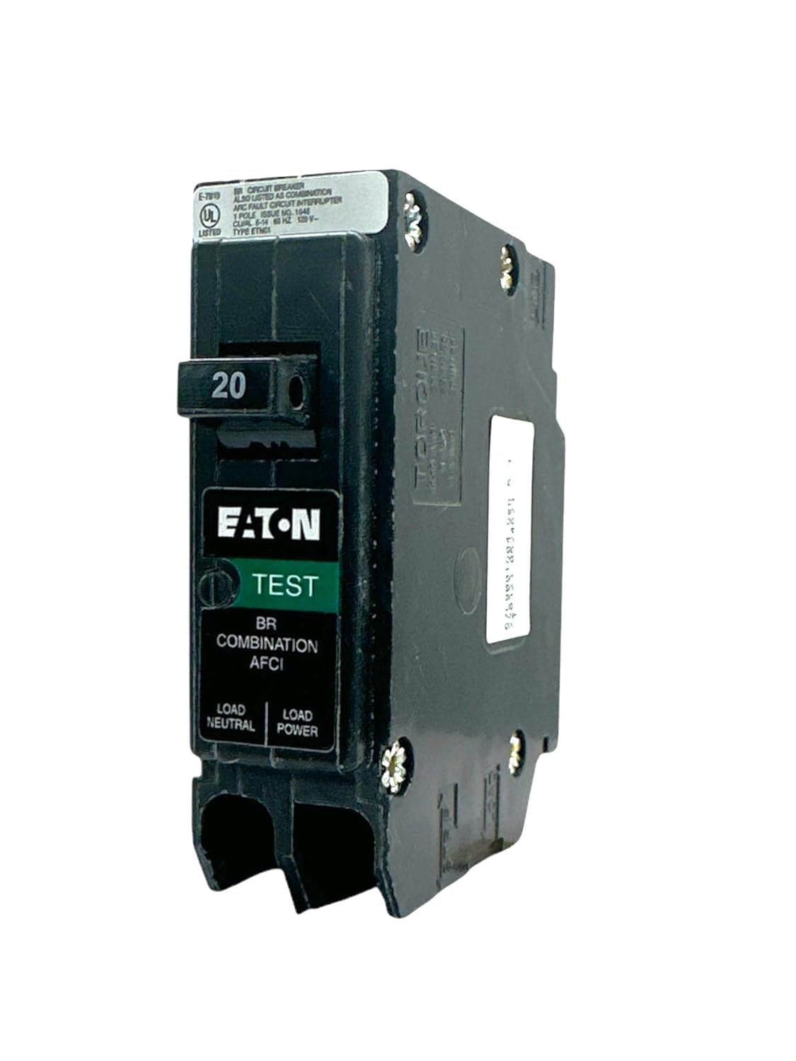 Eaton BRP120AF front view of the 20A AFCI breaker in black.