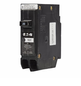 Eaton BRP120GF breaker side view illustrating 10 kAIC interrupt capacity for hard-wired loads.