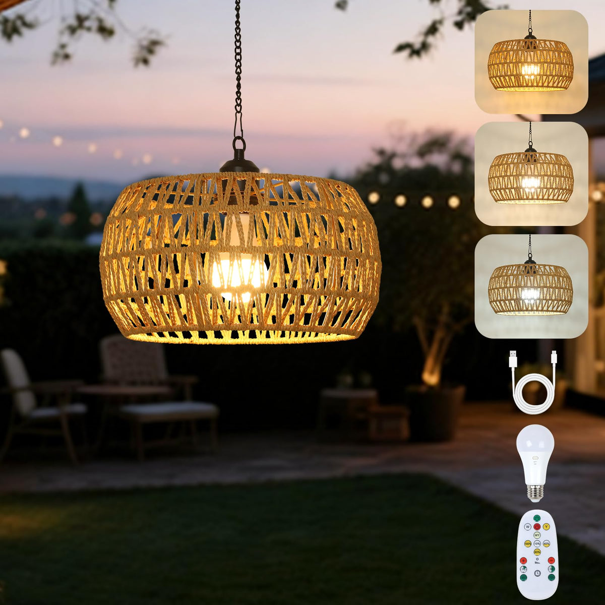 Eayaya battery-operated chandelier with remote provides hands-free porch illumination.