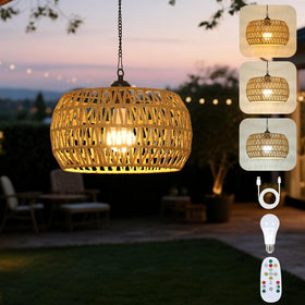 Eayaya battery-operated chandelier with remote provides hands-free porch illumination.