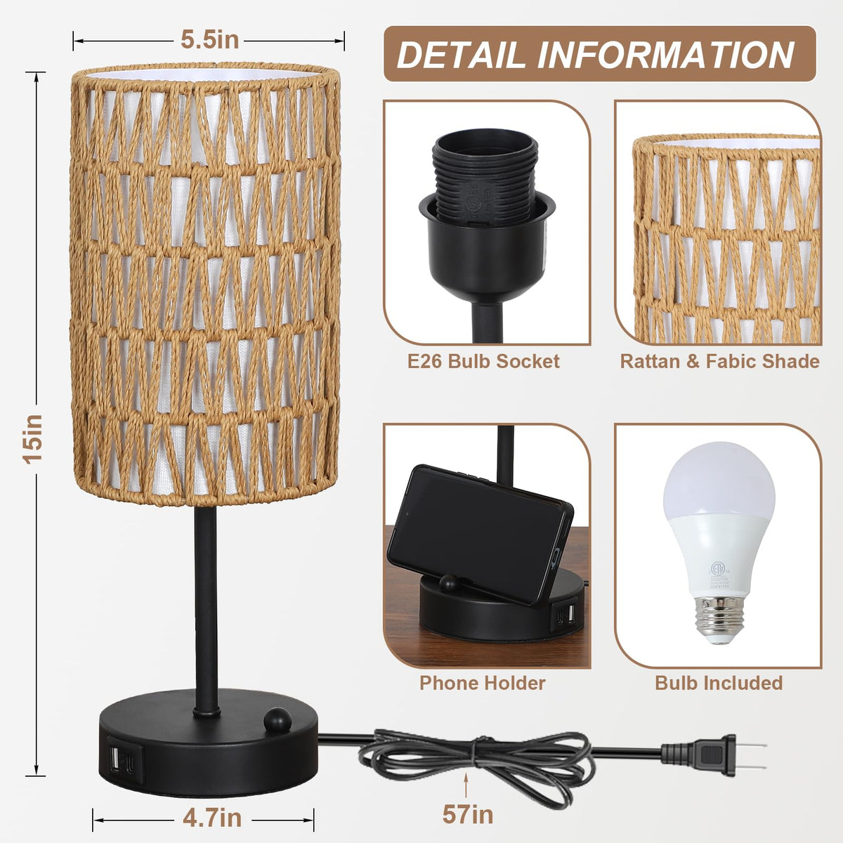Eayaya boho desk lamp with rattan shade creates cozy living room ambience