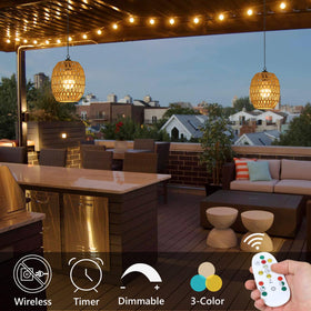 Eayaya boho rattan drum chandelier adds natural glow to porches.