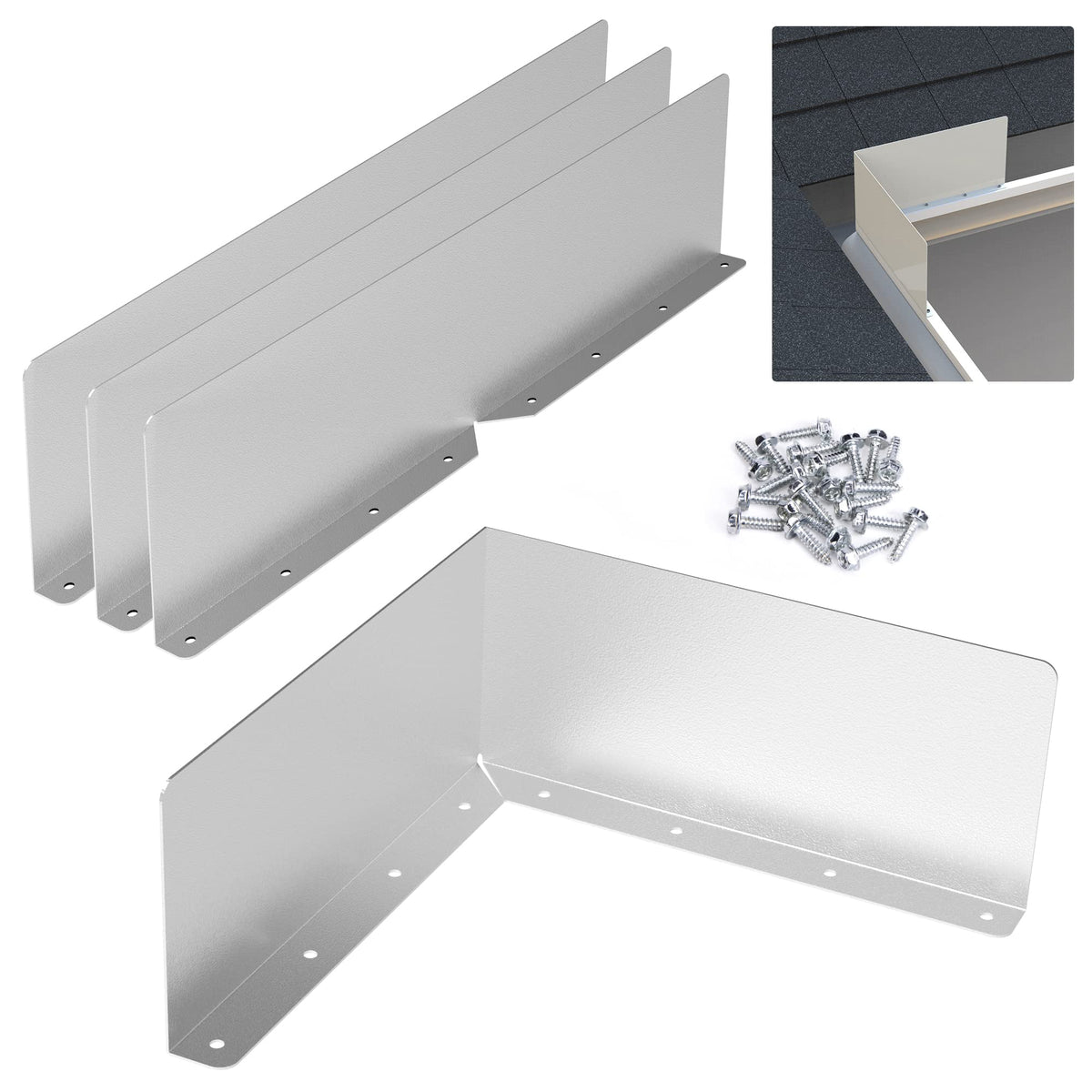 EBaokuup 4-piece gutter valley splash guards protecting gutters from heavy rain overflow.
