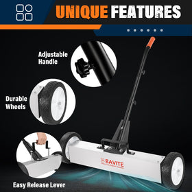E BAVITE nail magnetic sweeper telescopic extension provides adjustable reach.
