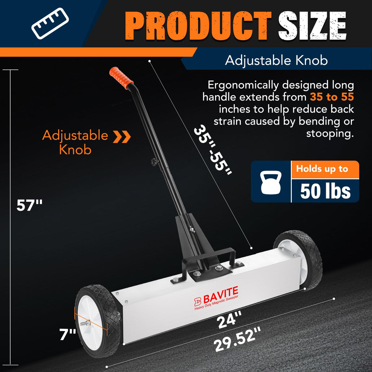 E Bavite telescopic magnet broom extended to show adjustable handle for versatile reach