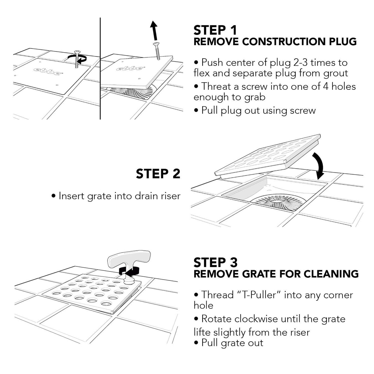 Ebbe E4404 compatibility with E4400 2-inch drain enables simple installation.