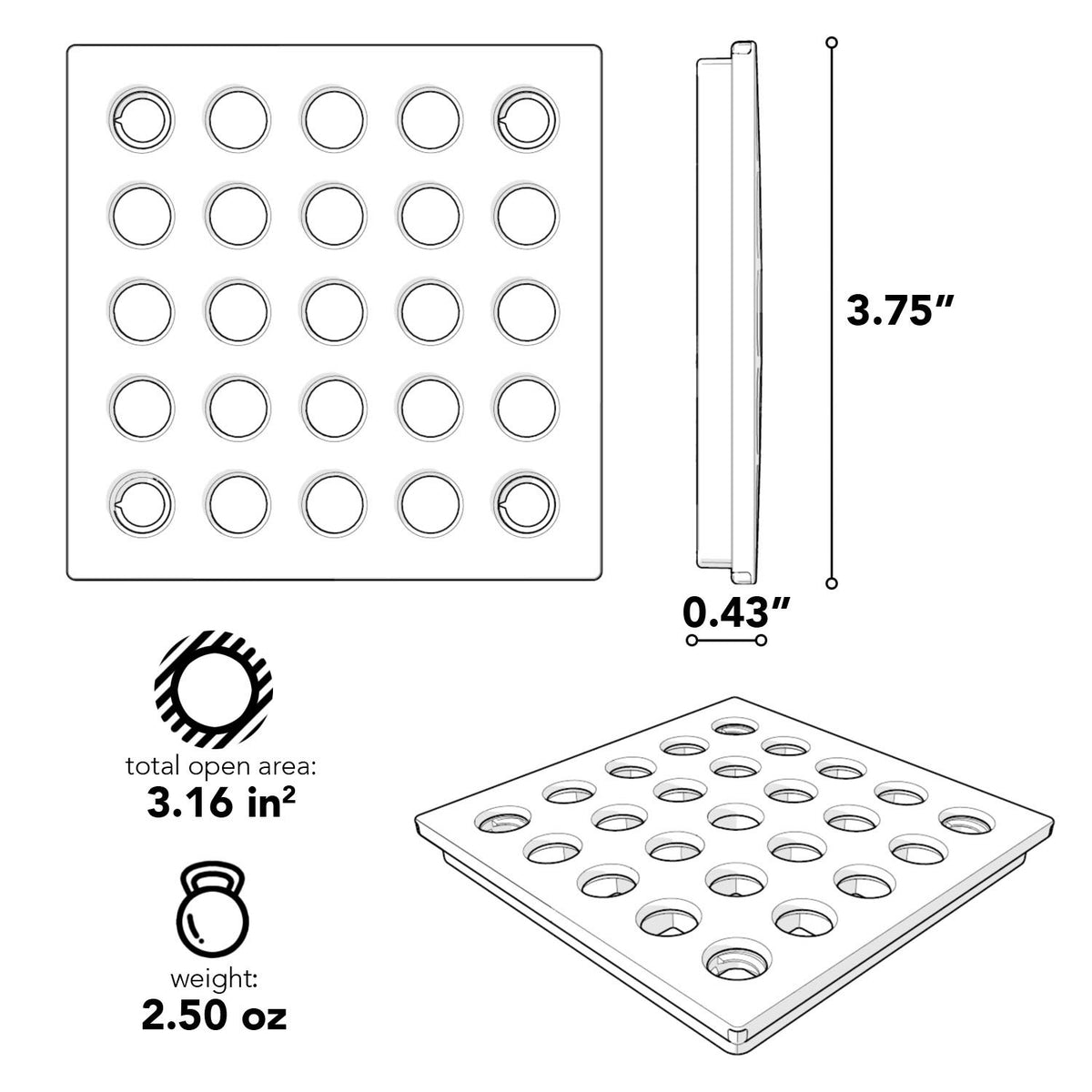 Ebbe E4404 square grate detail shows precise fit with elegance.