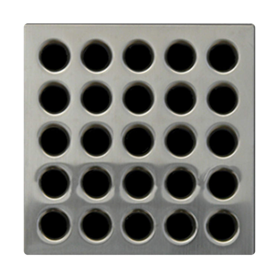 Ebbe E4404 square grate in brushed nickel enhances modern bathroom style.