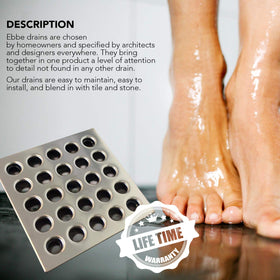 Ebbe E4404 stainless steel plate adds sturdy support for the drain.