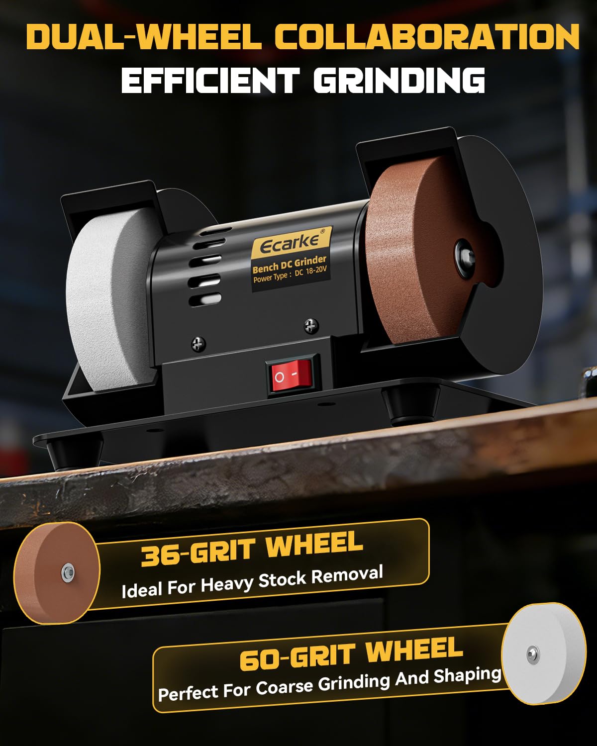 Ecarke 36-grit red wheel for fast stock removal and shaping