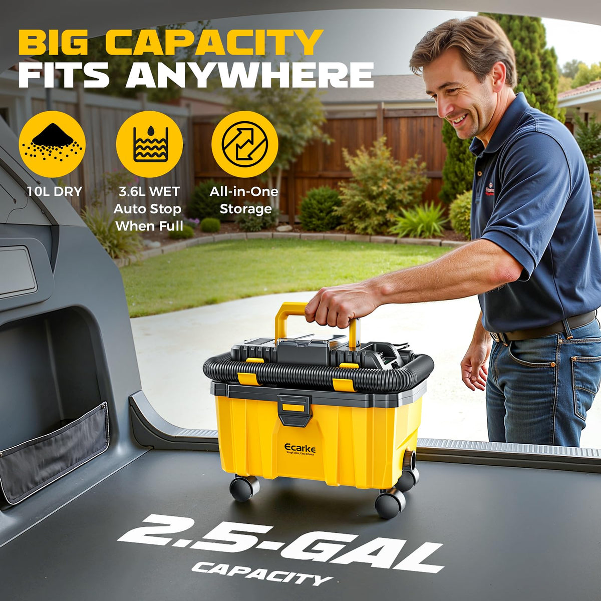 Ecarke attachments set includes wide nozzle, crevice, sofa, and round brushes.