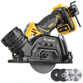 Ecarke cordless cut-off tool showing DeWalt 20V compatibility for cordless operation.