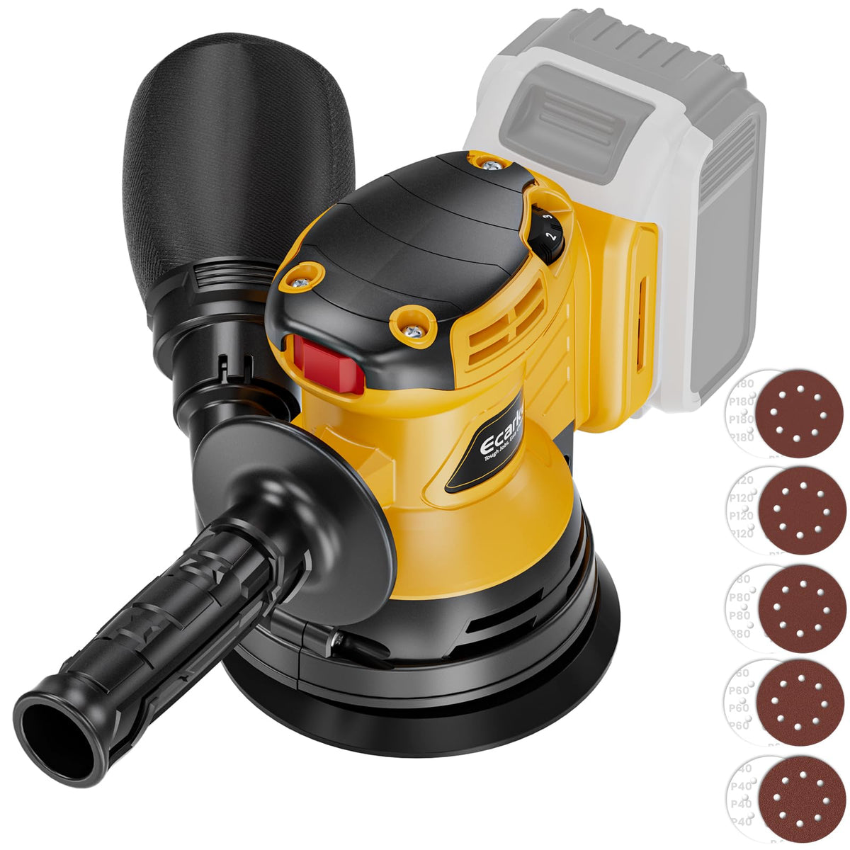 Ecarke cordless random orbital sander with Dewalt 20V compatibility for versatile wood finishing