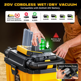Ecarke vacuum showing DeWalt 20V compatibility for existing tool users.