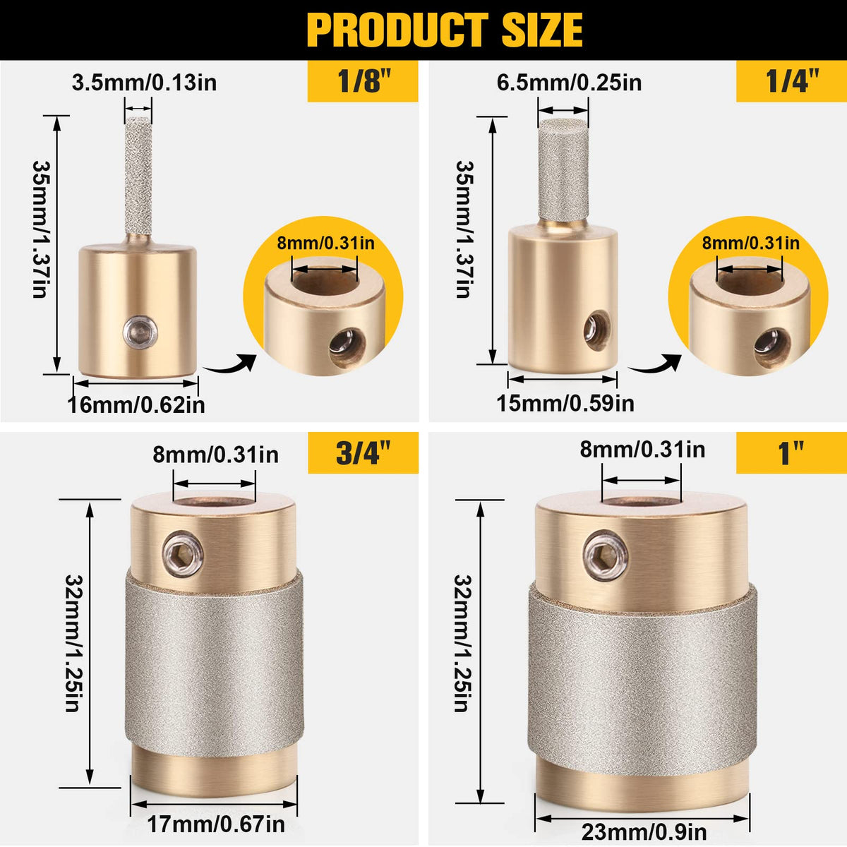 Ecarke diamond grinder bit head 3-4-inch for faster bevels on glass and tile.