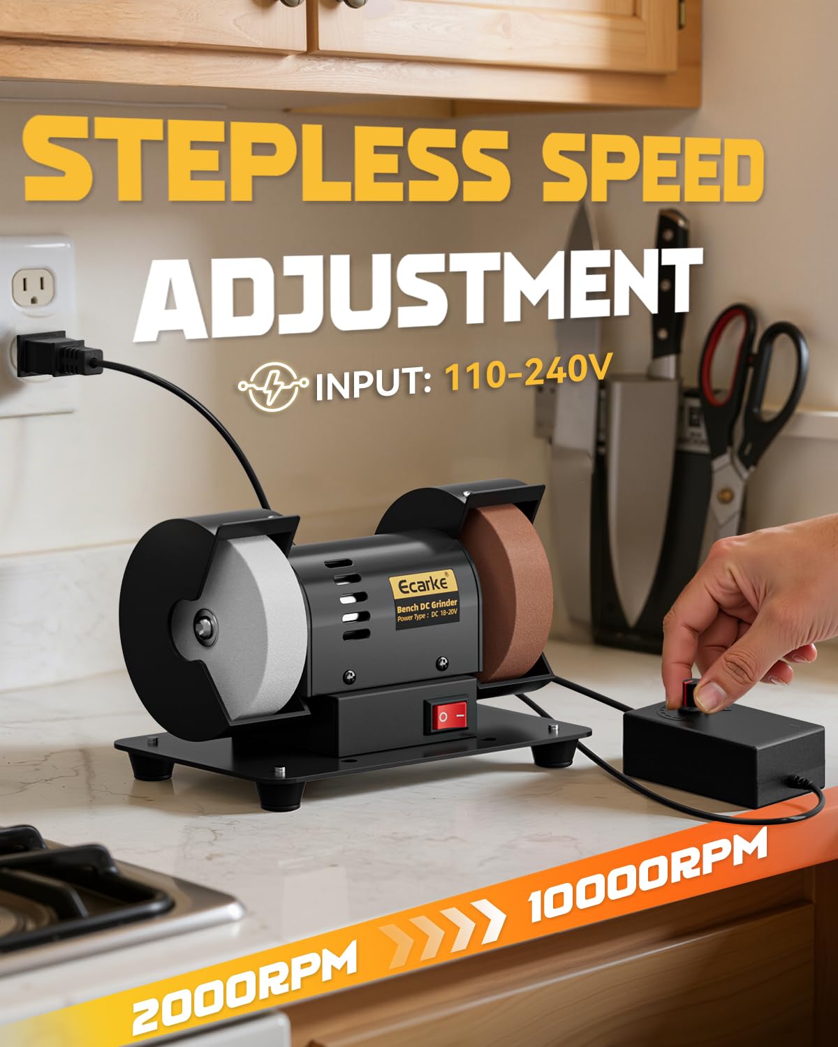 Ecarke dual wheels enabling versatile grinding and edge shaping