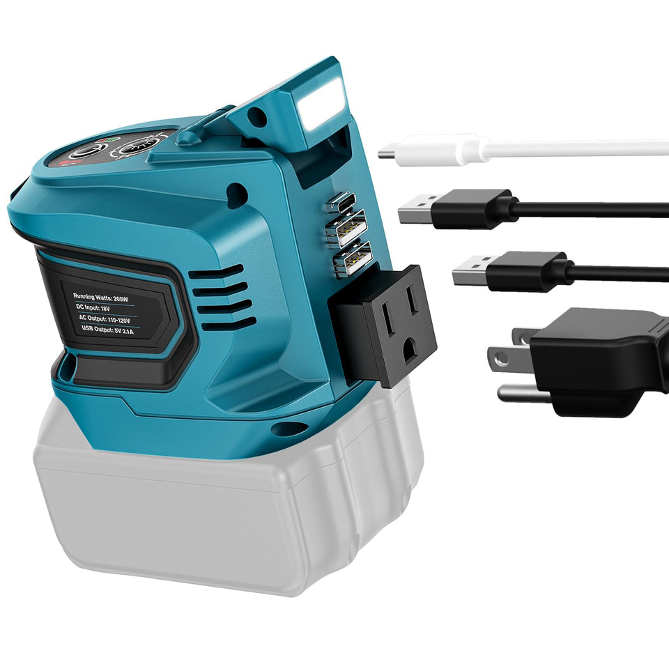 Ecarke Makita 18V inverter outlet showing single AC socket for portable power