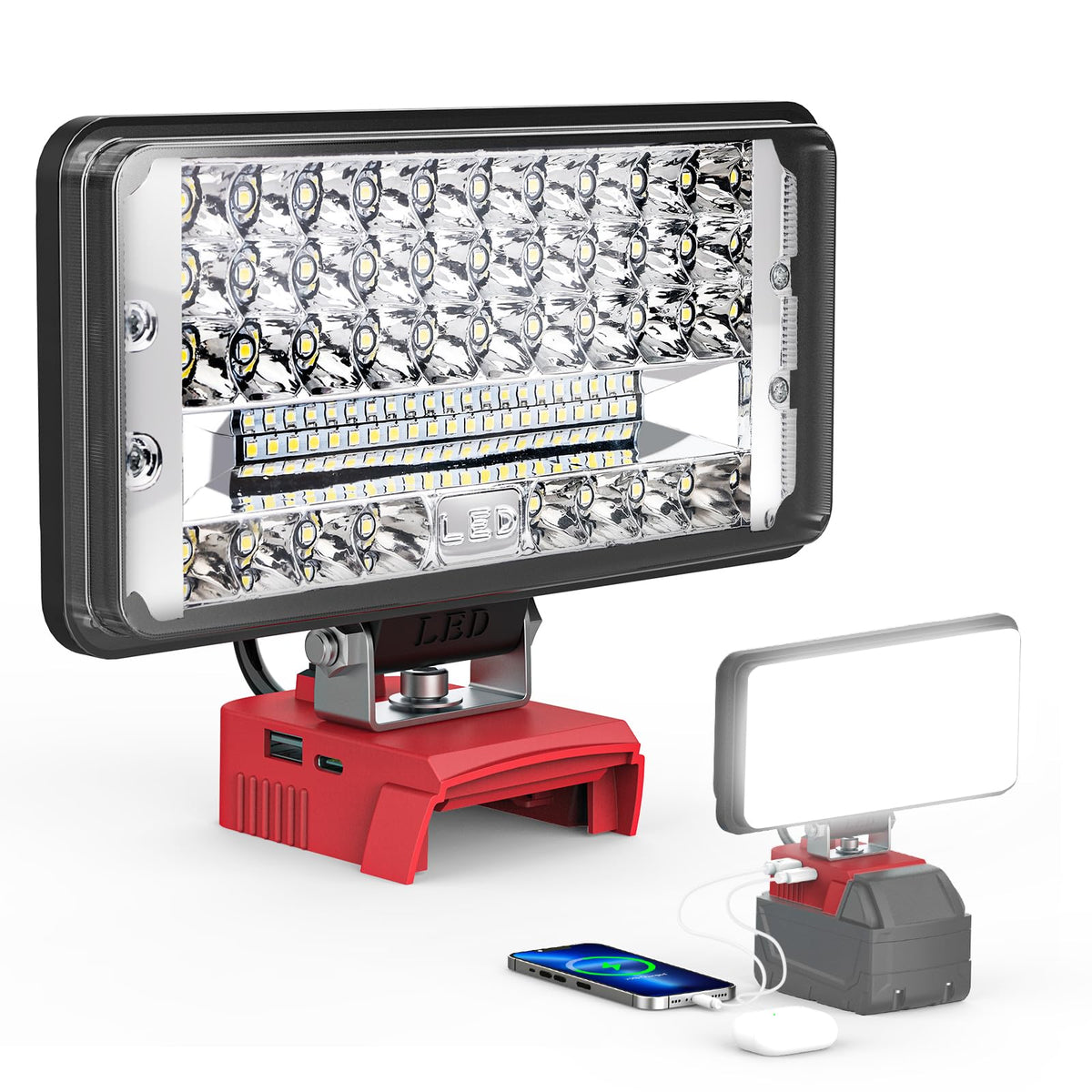 Ecarke Milwaukee-compatible LED work light front view for cordless use
