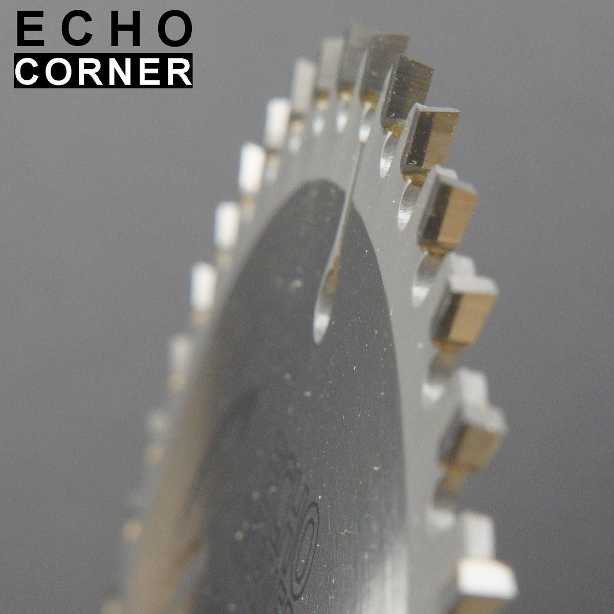 Echo Corner 48-tooth blade finish cut focus for smooth edge on fine joinery.