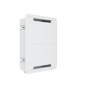 ECHOGEAR 17in wall media box front view hides AV gear for a clean living room.