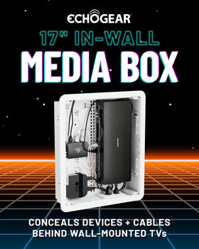 ECHOGEAR 17in wall media box trim ring on-wall provides a seamless finish.