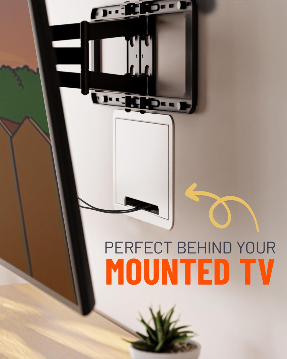 ECHOGEAR cable management layout behind the wall keeps HDMI cables tidy.