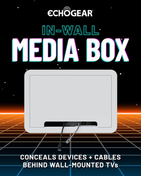 ECHOGEAR 9in-wall media box rear view shows hidden cabling behind the wall.