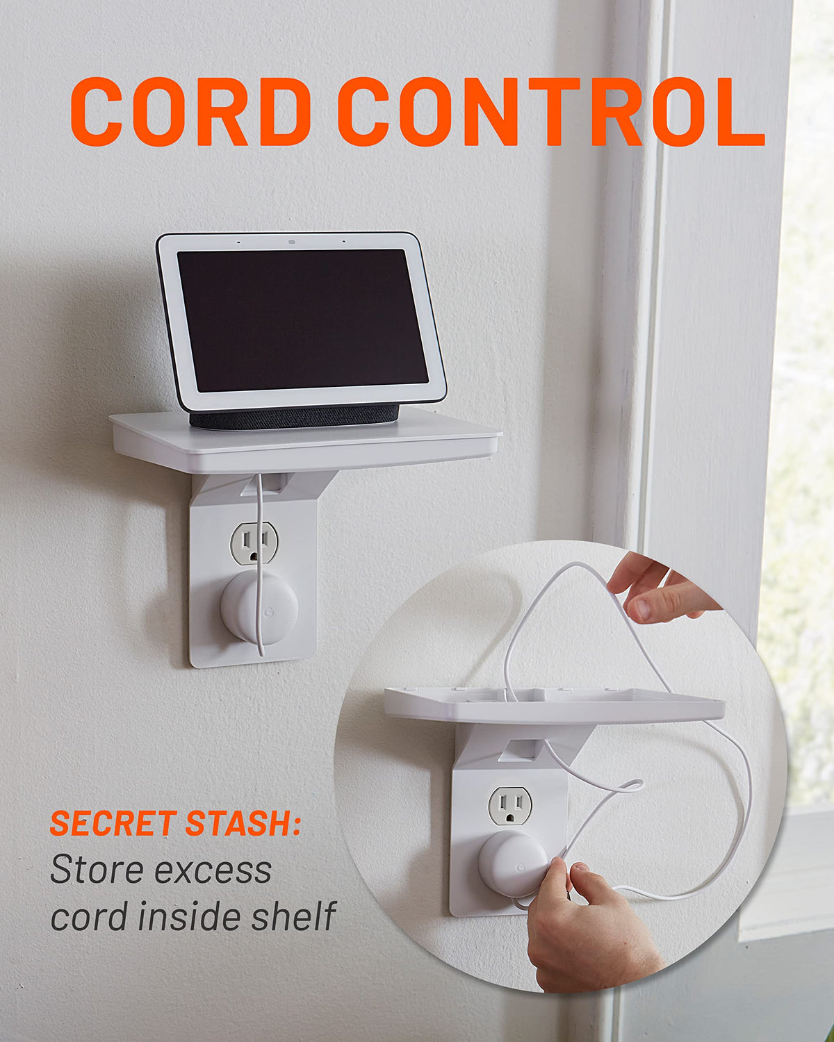 ECHOGEAR Wide Outlet Shelf on a Decora outlet demonstrates compatibility and versatility.