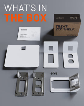 ECHOGEAR Wide Outlet Shelf minimalist white design complements any room while reducing cord clutter.