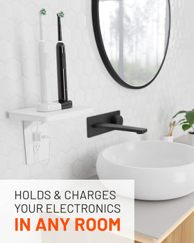 ECHOGEAR Wide Outlet Shelf mounted over outlet enables a cleaner counter and easy access.