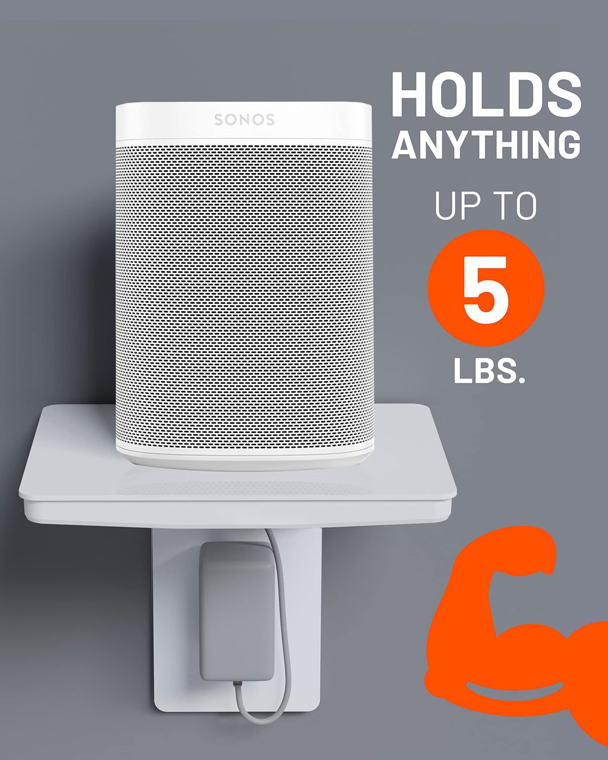 ECHOGEAR Wide Outlet Shelf offers space for smart devices like speakers and routers.