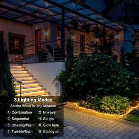 echosari 50ft solar strip lights around a patio for cozy evenings
