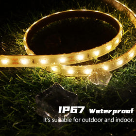 echosari 50ft solar strip lights along garden path at dusk for safe lighting
