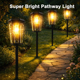 echosari 8-pack solar pathway lights dusk garden along a walkway providing warm ambiance