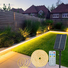 echosari solar-led strip lights outdoors illuminate a walkway with 16.4ft reach.