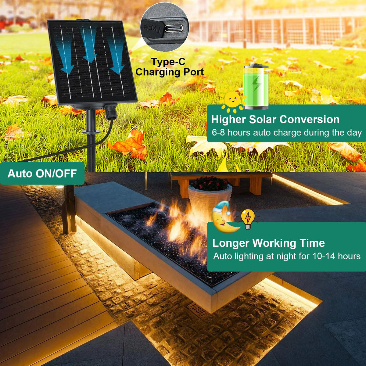 echosari solar strip lights along garden path guide guests with gentle brightness.