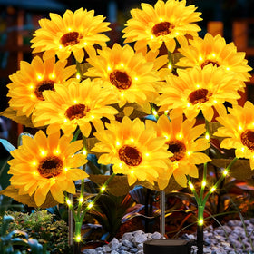 echosari solar sunflower bouquet set brightens garden decor at dusk.
