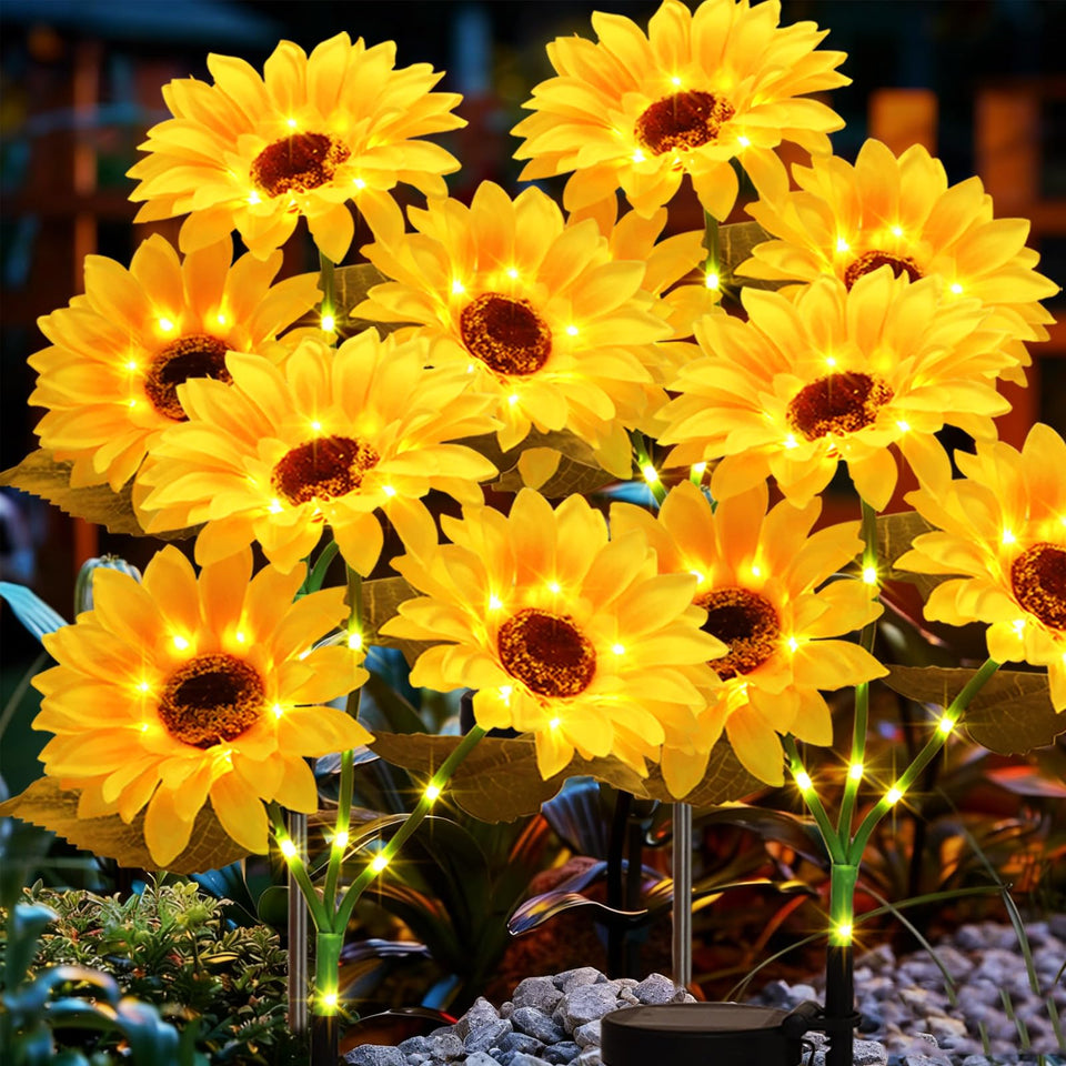 echosari solar sunflower bouquet set brightens garden decor at dusk.