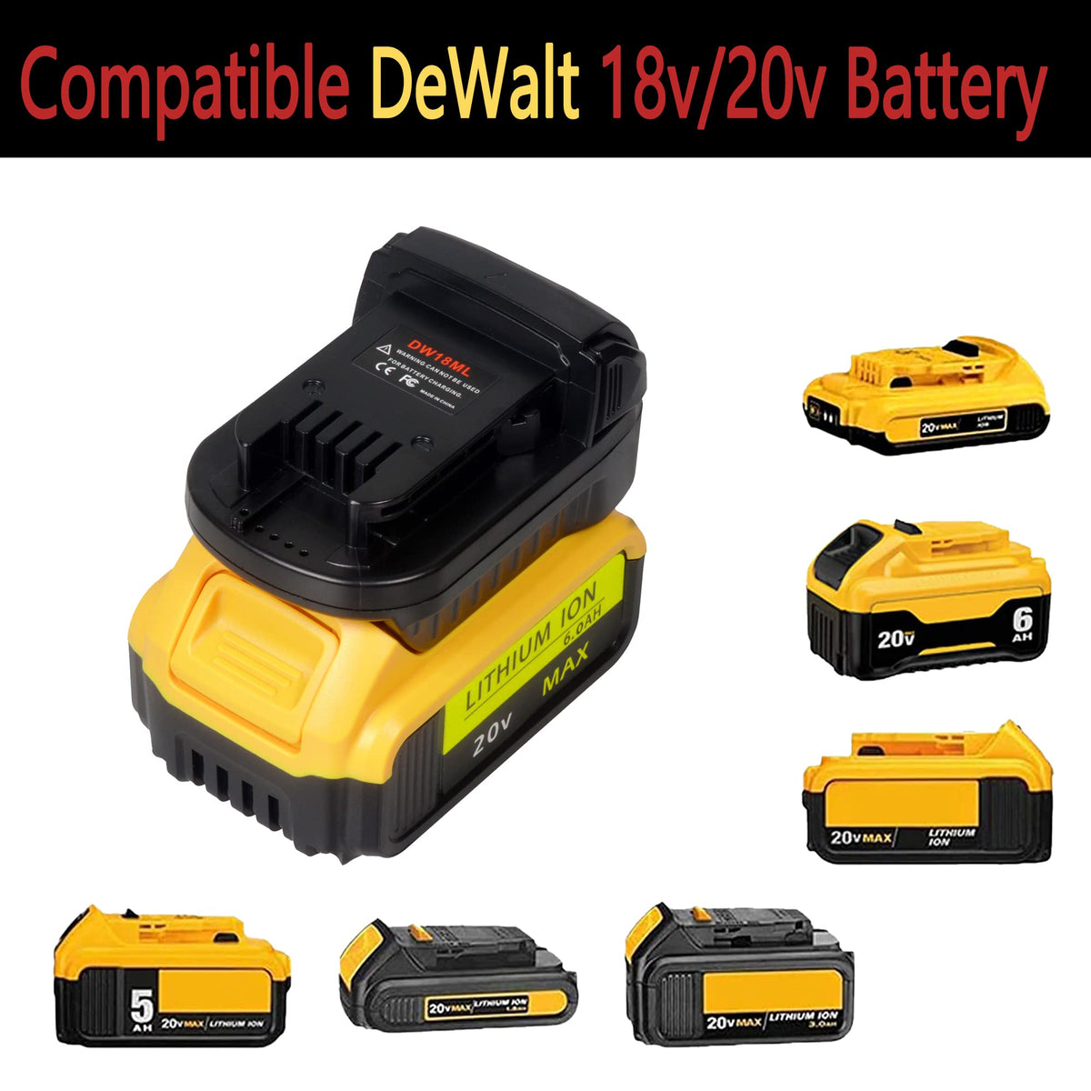 Echoyee DW18ML adapter connection shows bolt-on style interface for Milwaukee M18 tools.