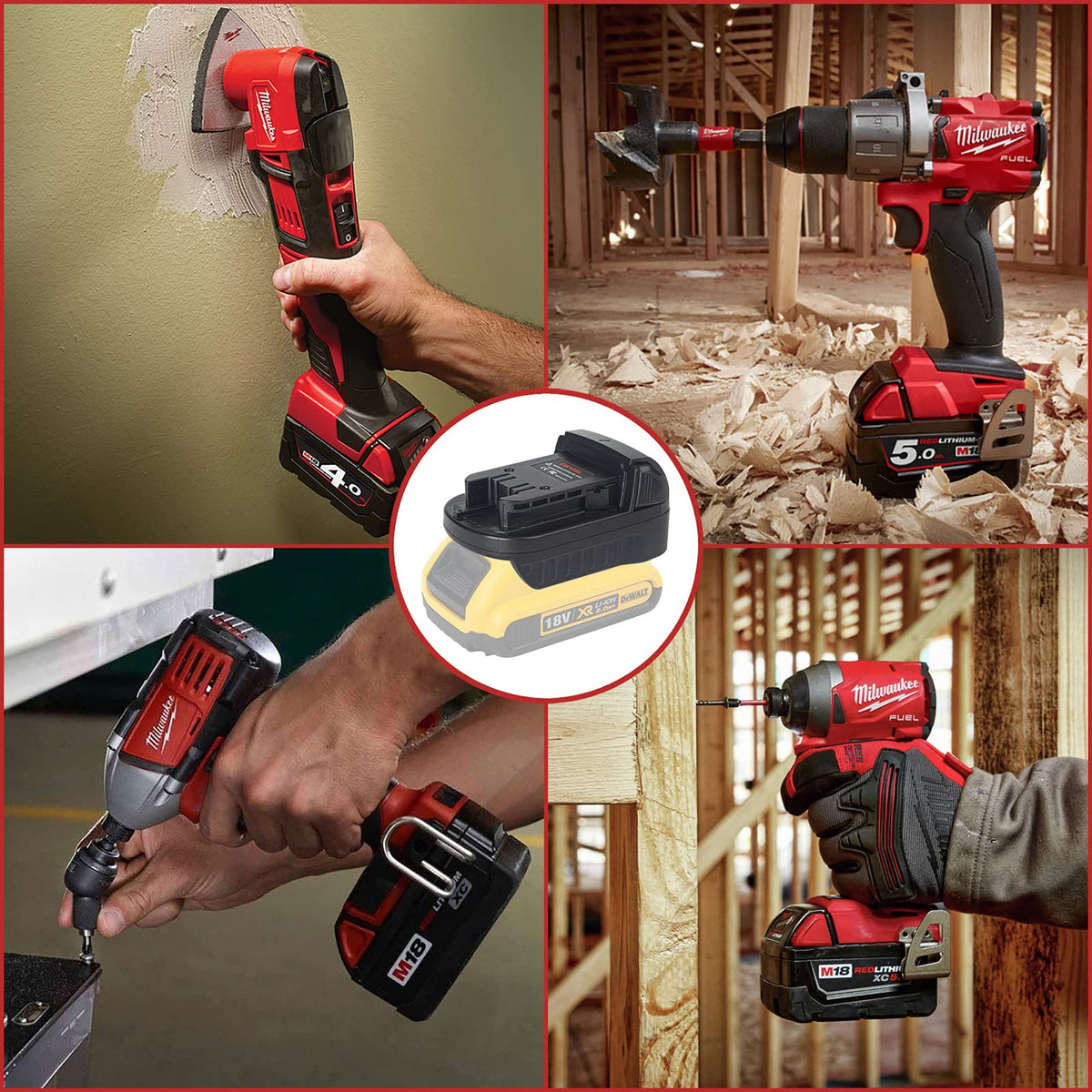 Echoyee DW18ML adapter installed in a tool demonstrates seamless operation between brands.