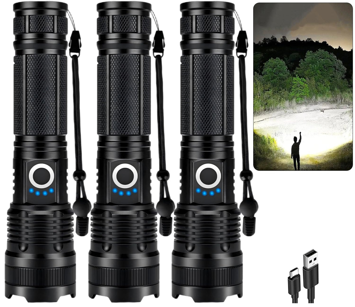 ECLINCO 3-pack flashlight box, gift-ready for camping and home use.