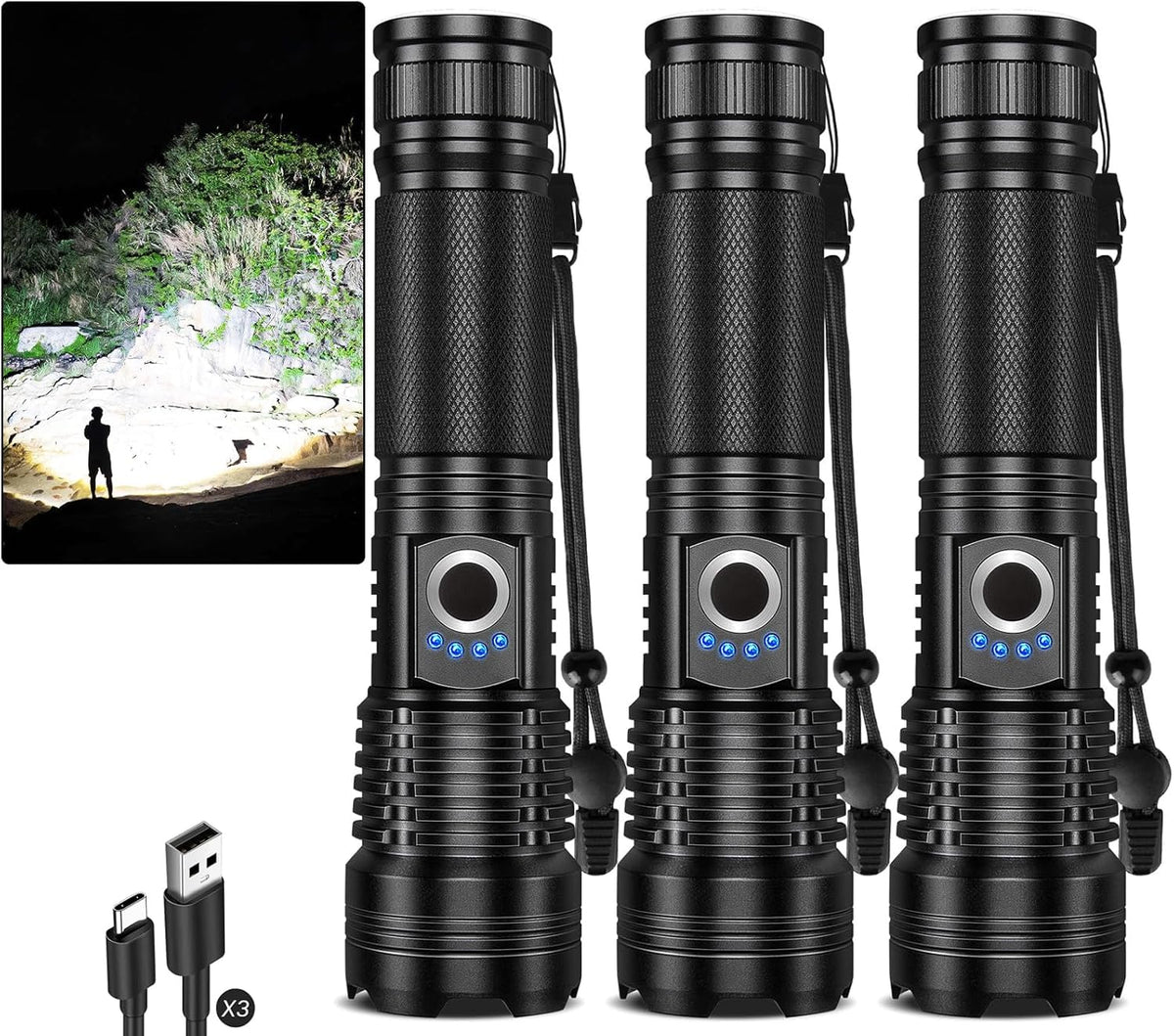 ECLINCO rechargeable flashlight with powerful beam for outdoor camping and emergencies