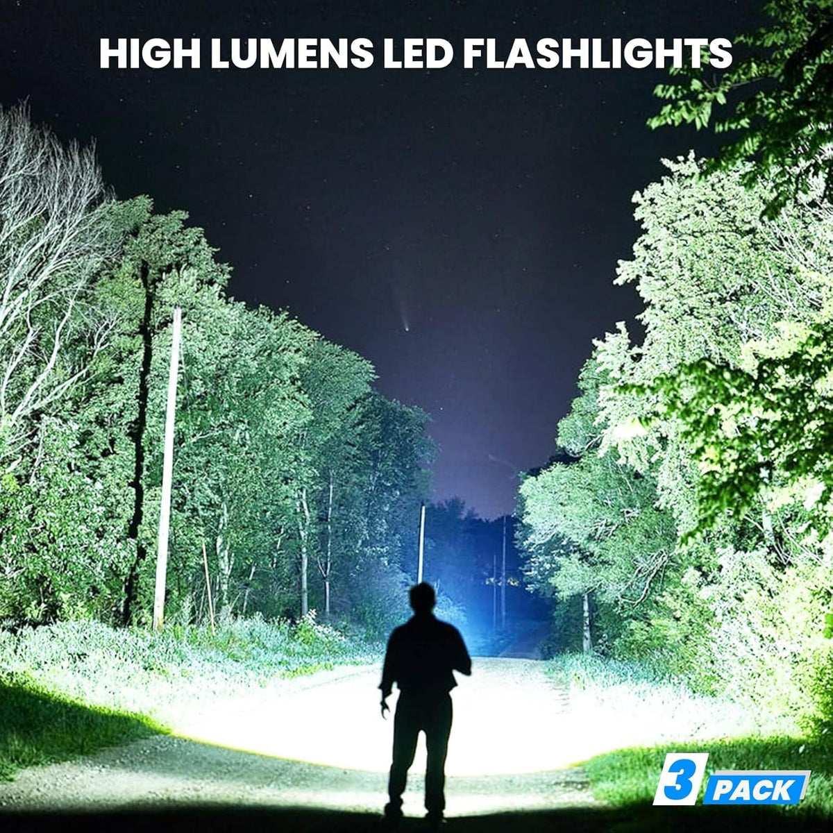 ECLINCO 3-pack long-distance beam illuminates trails up to 3280 feet