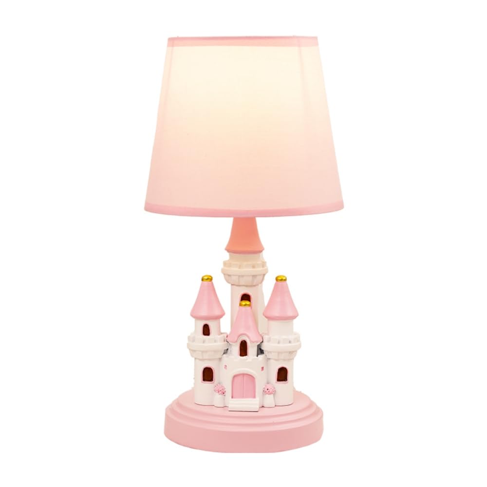 Ecliptix Kids Table Lamp castle-front view with soft pink glow for cozy bedtime