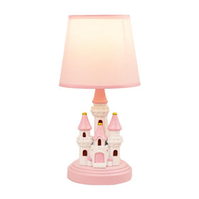 Ecliptix Kids Table Lamp castle-front view with soft pink glow for cozy bedtime