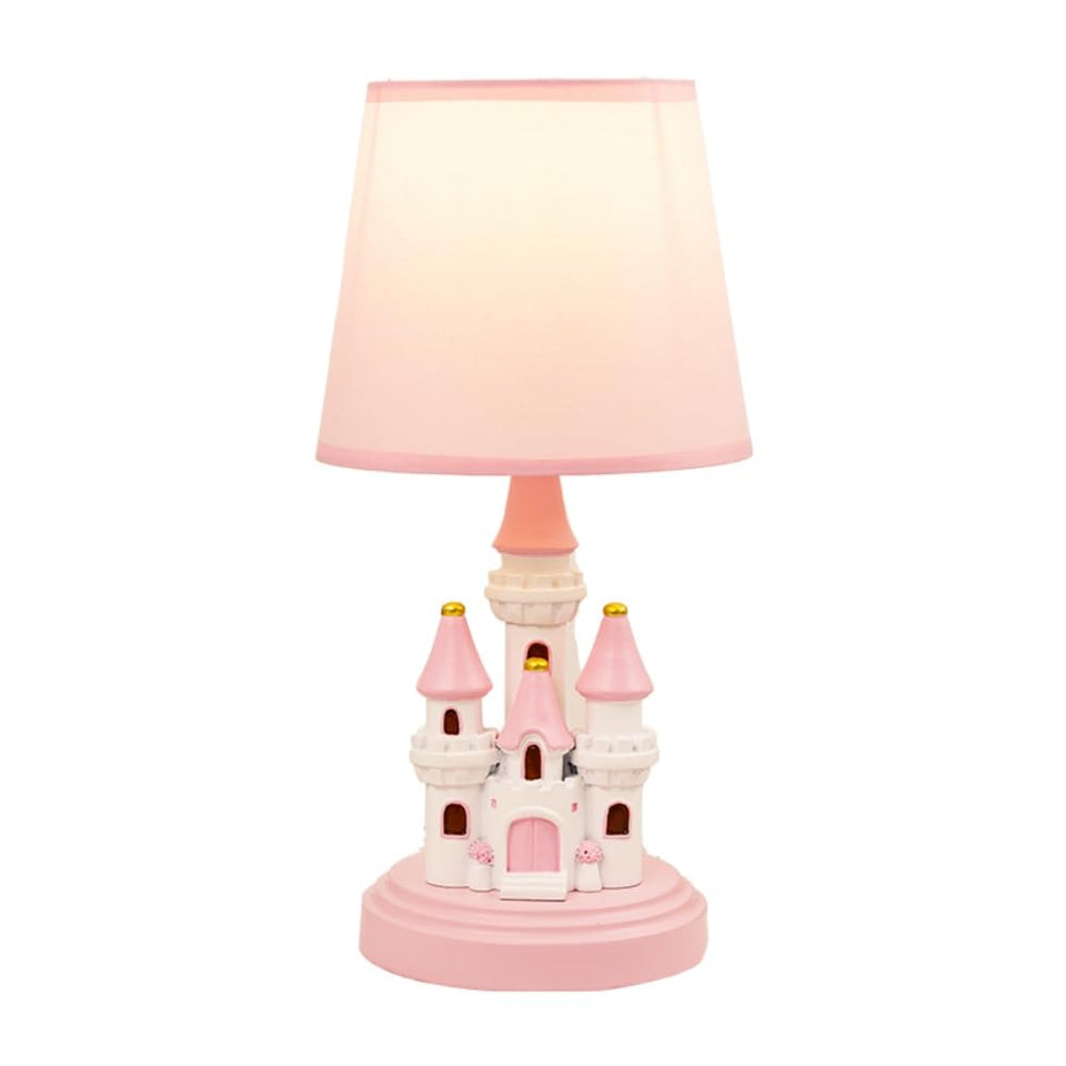 Ecliptix Kids Table Lamp castle-front view with soft pink glow for cozy bedtime