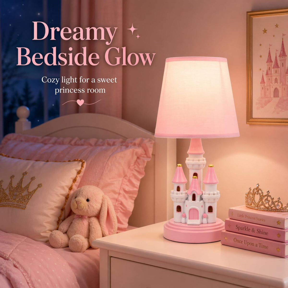 Ecliptix Kids Table Lamp pink shade close-up showing diffused light