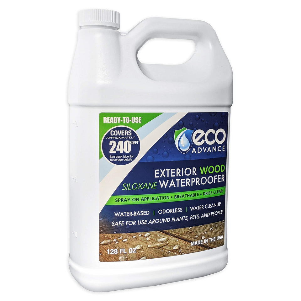 Eco Advance odorless spray-on waterproofer on deck boards for easy, odor-free protection.